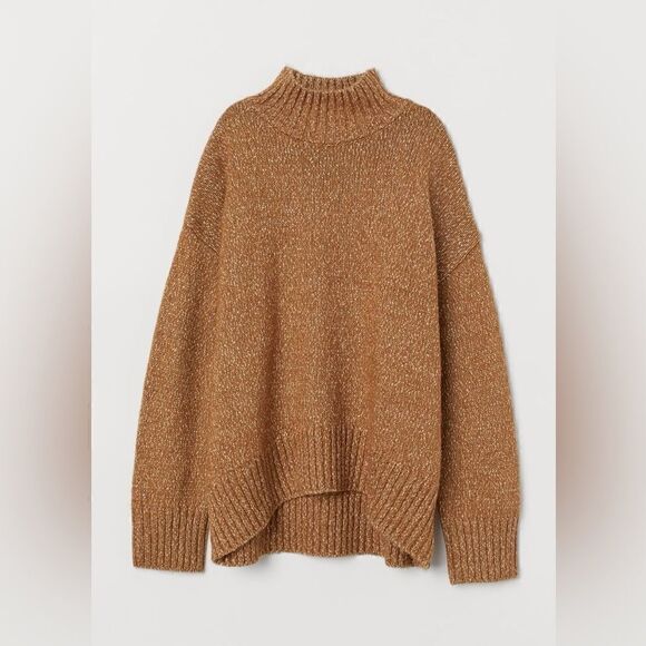 H&M | Long Sleeve Mock Turtleneck Oversized Dark Beige Sweater | S - Picture 1 of 9